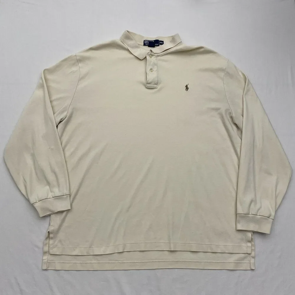 Polo Ralph Lauren Long Sleeve Polo Shirt Cotton Mens 2XL Beige Classic Preppy
